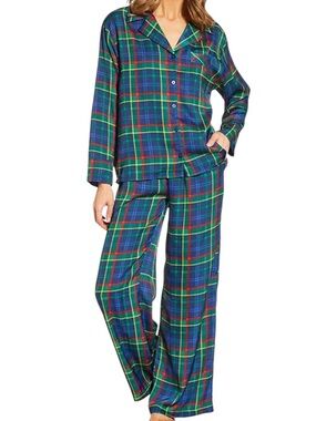 VAN WINKLE & CO. Plaid Print Notch Collar Long Sleeve Long Pajama Set NWT Large